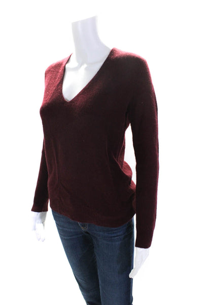 Theory Womens Long Sleeve V Neck Cashmere Sweatshirt Dark Red Size Petite