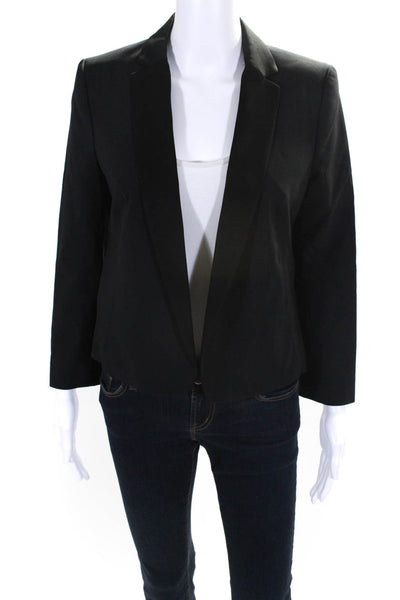 Halston Heritage Womens Wool Notched Collar Open Front Short Blazer Black Size 2