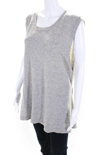 Tom Scott Womens Cashmere Round Neck Sleeveless Open Back Knit Tank Gray Size OS