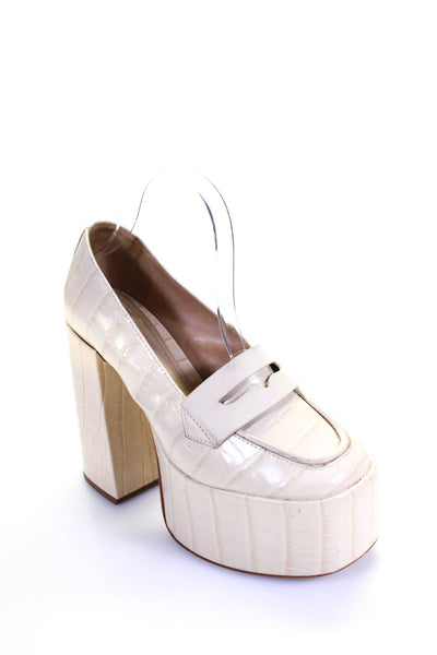 Schutz Women's Round Toe Slip-On Platform Block Heels Party Shoe Beige Size 8