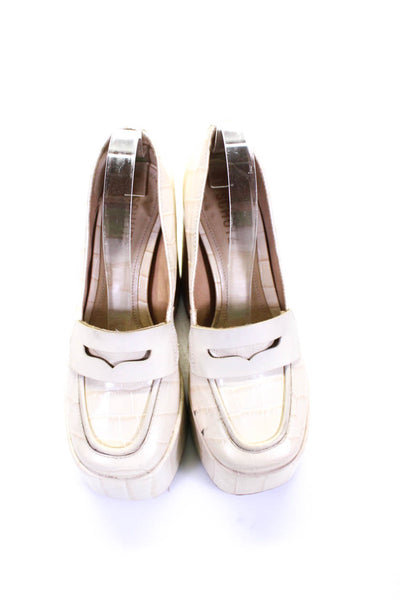 Schutz Women's Round Toe Slip-On Platform Block Heels Party Shoe Beige Size 8