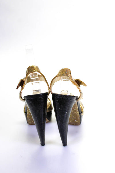 Walter Steiger Women's Leather Platform Bucked Curved Heels Gold Size 6.5