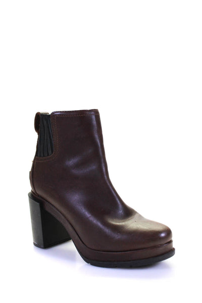 Sorel Women's Leather Platform Block Heel Ankle Booties Brown Size 6.5