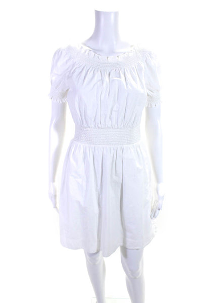 J Crew Womens Cotton Smocked Textured Short Sleeve Midi Dress White Size 2XS