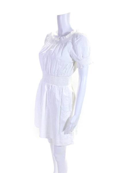 J Crew Womens Cotton Smocked Textured Short Sleeve Midi Dress White Size 2XS