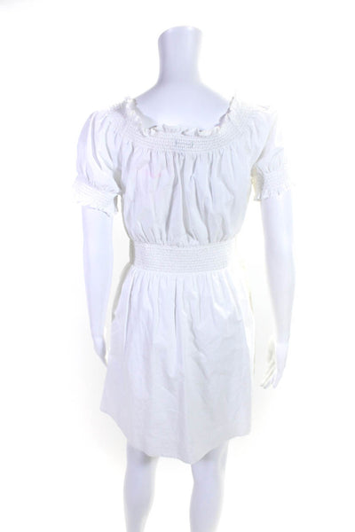 J Crew Womens Cotton Smocked Textured Short Sleeve Midi Dress White Size 2XS