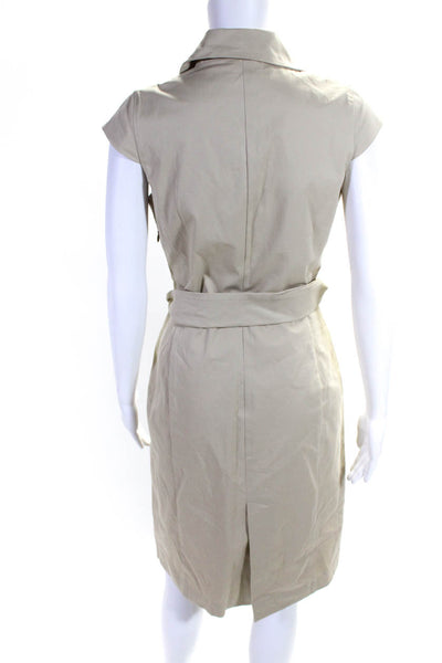 Peter Elliot Women's Cotton Short Sleeve Lined Button Up Pencil Dress Beige Size