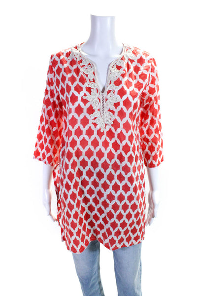 Roberta Roller Rabbit Women's Cotton Abstract Print V-Neck Tunic Red Size S