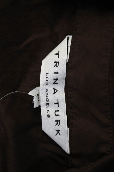 Trina Turk Women's Cotton Twist Front V-Neck Sleeveless Blouse Brown Size M