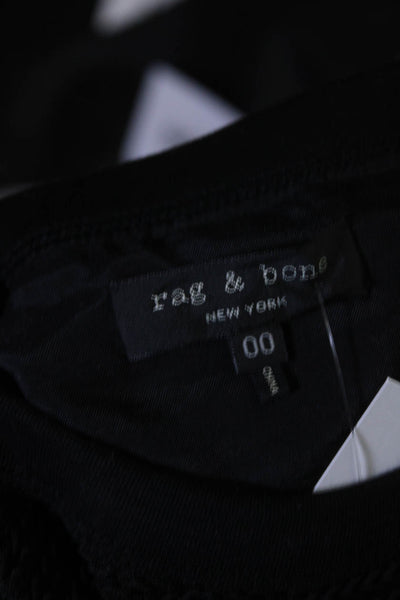 Rag & Bone Womens Open Knit Crew Neck Short Sleeve Mini Dress Black Size 00