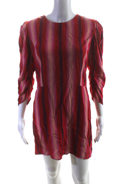 Something Navy Womens Woven Striped Puff Sleeve Zip Up Shift Dress Red Size S