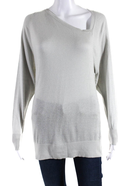 Halston Heritage Womens Asymmetrical V Neck Sweater Light Gray Silk Size Small