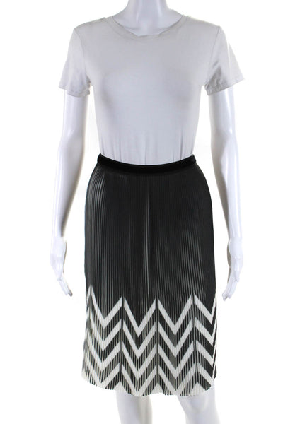 Caractere Womens Chevron Print Pleated Knee Length Skirt Black White Size 6