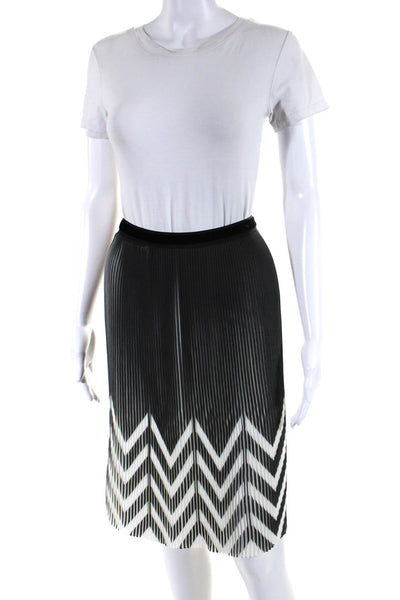 Caractere Womens Chevron Print Pleated Knee Length Skirt Black White Size 6