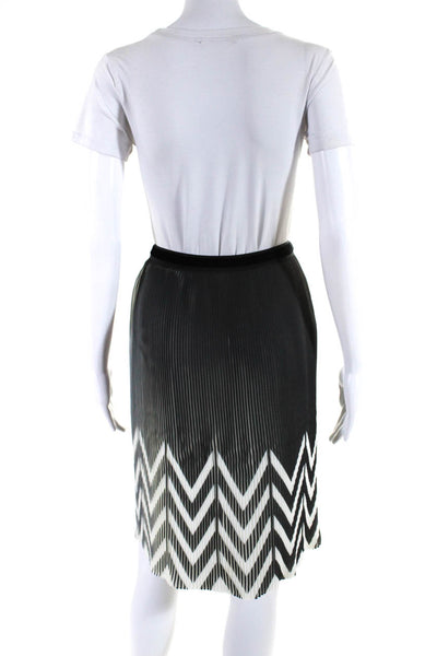 Caractere Womens Chevron Print Pleated Knee Length Skirt Black White Size 6