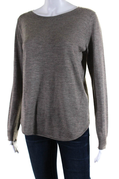 Theory Womens Woven Thin Knit Round Neck Long Sleeved Sweater Top Gray Size M