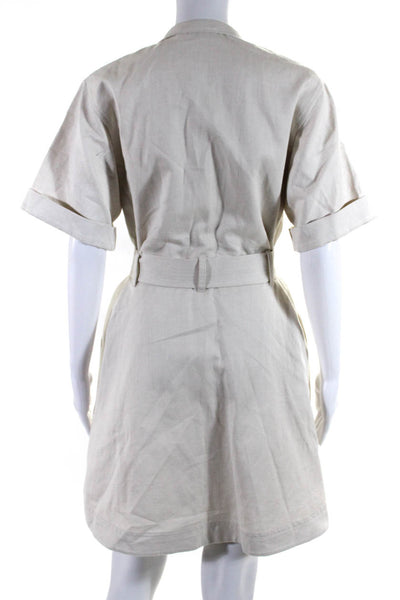ALC Womens Buttoned Pocket Tied Waist Short Sleeved Shirt Dress Beige Size 8