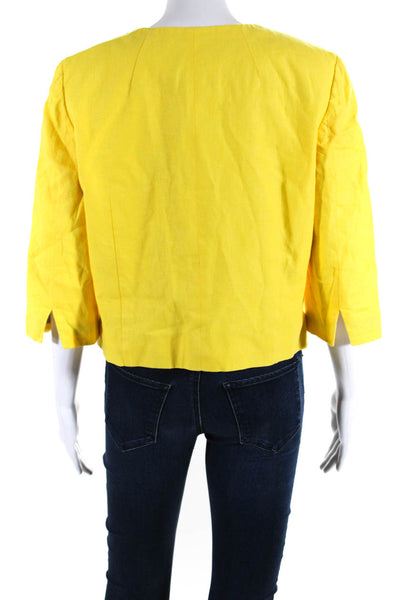 J Crew Baird McNutt Womens Open Front 3/4 Sleeve Jacket Yellow Linen Size 10