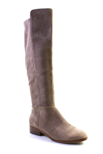 Sole Society Womens Low Heel Flat Over The Knee Boots Beige Suede Size 10