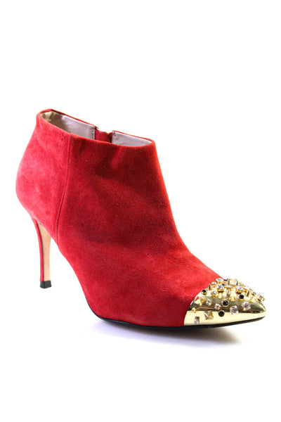Zara Womens Embellished Spike Rhinestone Cap Toe Stiletto Booties Red Size 40 10