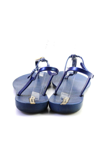 Ipanema Womens Metal Detail Flat Jelly Rubber T Strap Sandals Navy Blue Size 10