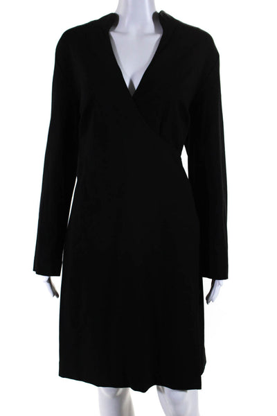 Etcetera Womens Long Sleeves A Line Wrap Dress Black Size 16
