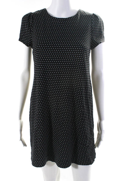 Maeve Womens Cotton Polka Dot Print Round Neck Midi A-Line Dress Black Size S