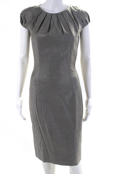 Boss Hugo Boss Womens Wool Pleated Round Neck Zip Midi Sheath Dress Gray Size 2