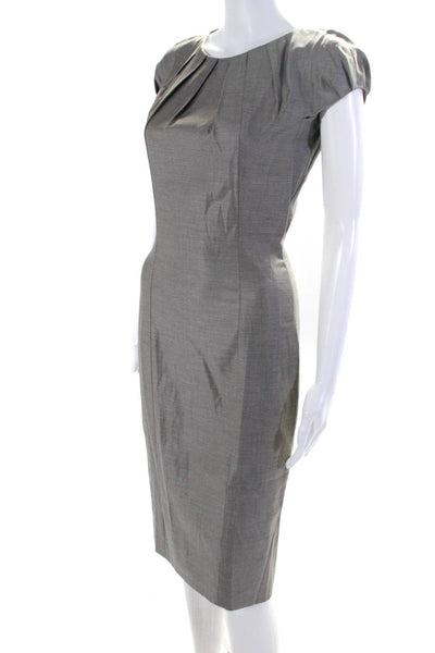 Boss Hugo Boss Womens Wool Pleated Round Neck Zip Midi Sheath Dress Gray Size 2