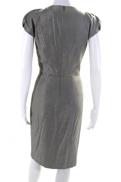 Boss Hugo Boss Womens Wool Pleated Round Neck Zip Midi Sheath Dress Gray Size 2