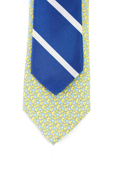 J Crew Vineyard Vines Mens Striped Starfish Skinny Silk Tie Blue Yellow Lot 2