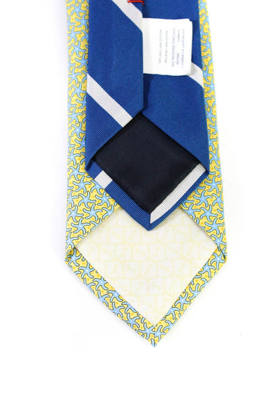 J Crew Vineyard Vines Mens Striped Starfish Skinny Silk Tie Blue Yellow Lot 2