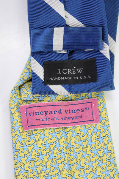 J Crew Vineyard Vines Mens Striped Starfish Skinny Silk Tie Blue Yellow Lot 2