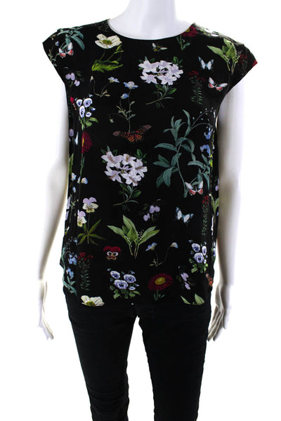 Joie Womens Crepe Floral Printed Sleeveless Crew Neck Blouse Top Black Size XS