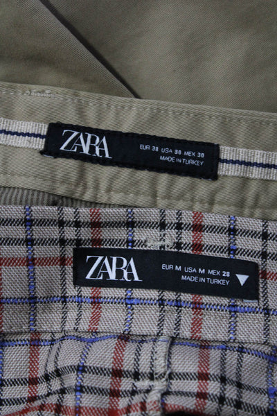 Zara Women's Plaid Belted Front Slit Midi Skirt Beige Size 30 M, Lot 2