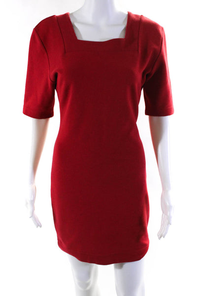 Bettina Riedel Womens Rippled Knit Square Neck Mini Sheath Dress Red Size XS