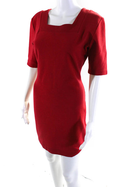 Bettina Riedel Womens Rippled Knit Square Neck Mini Sheath Dress Red Size XS