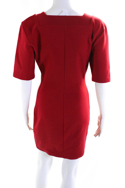 Bettina Riedel Womens Rippled Knit Square Neck Mini Sheath Dress Red Size XS