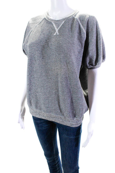 The Great Womens Cotton Stripe Puff Short Sleeve Pullover Sweatshirt Gray Size 1