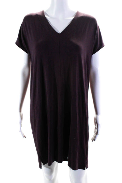 Lilla P Womens Jersey Knit V-Neck Tie Back Short Sleeve Shift Dress Plum Size M