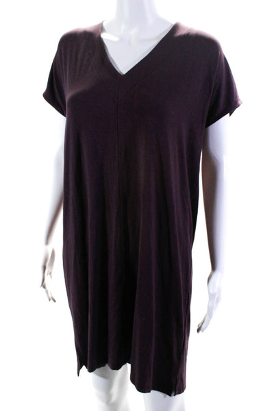 Lilla P Womens Jersey Knit V-Neck Tie Back Short Sleeve Shift Dress Plum Size M