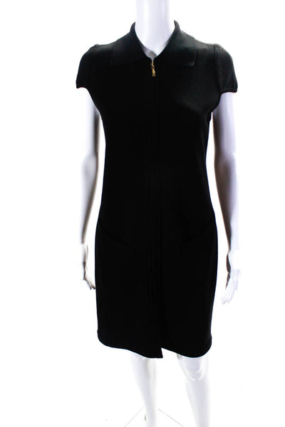 Escada Womens Collared Front Zipped Sleeveless Midi Dress Black Size EUR36