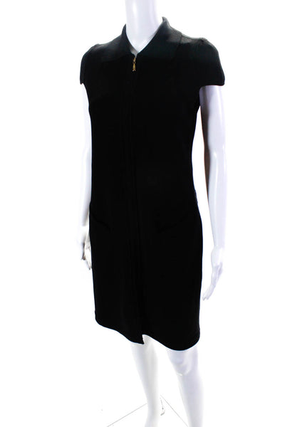 Escada Womens Collared Front Zipped Sleeveless Midi Dress Black Size EUR36