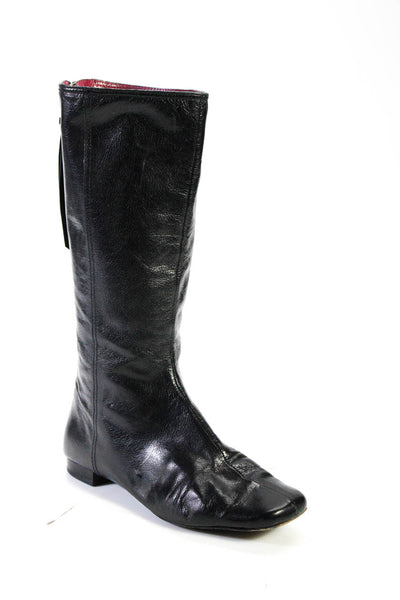 Coach Women's Round Toe Zip Closure Mid-Calf Flat Leather Boot Black Size 5