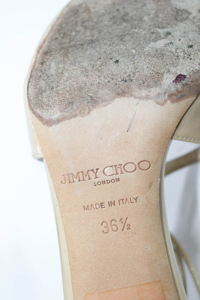 Jimmy Choo Women's Open Toe Ankle Buckle Strappy Sandal Beige Size 6.5