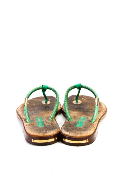 Louis Vuitton Women's T-Straps Gold Hardware Flip Flop Sandals Green Size 6