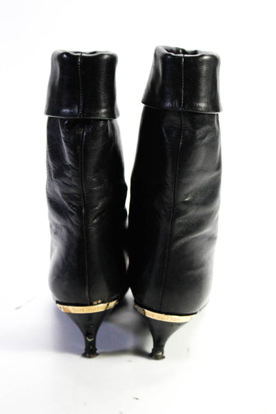 Louis Vuitton Women's Pointed Toe Folded Leather Kitten Heels Ankle Boot Black 6