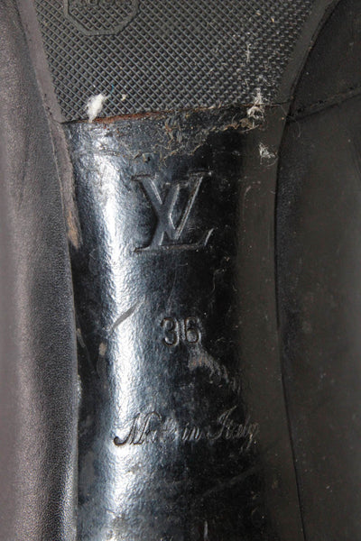 Louis Vuitton Women's Pointed Toe Folded Leather Kitten Heels Ankle Boot Black 6
