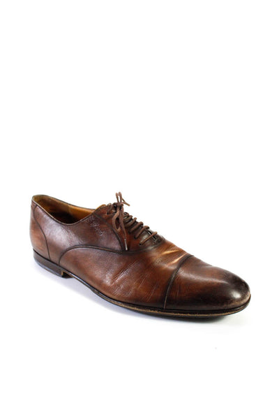 Gucci Mens Leather Lace Up Oxford Dress Shoes Brown Size 8.5
