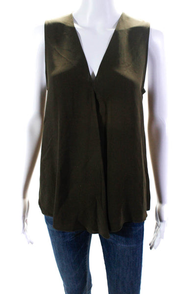 Theory Womens Sleeveless V Neck Boxy Silk Top Brown Size Small